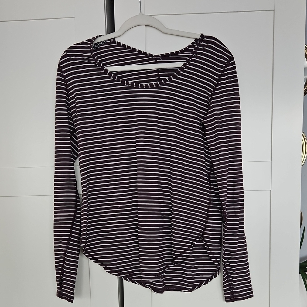 Lululemon Athletica Burgundy and White Striped Long Sleeve Top